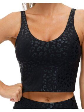 👑 Women's Black Leopard Sports Bras Longline Wirefree Padded Medium Crop Tops